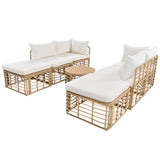 ZUN 7 Pieces Outdoor Patio Furniture, All-Weather Rattan Sectional Sofa Set with Thick Cushions and 82226098