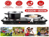 Dual Electric Hot Plate - 5-Second Quick Heating with 6.3&7.5in Glass Plates, 800W1000W Power, 76483994