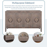 Carved Flower Door Handle, Antique Four Door Cabinet for Living Room Kitchen Hallway W1445P146388