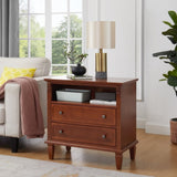 Open Space and 2 Drawers Dresser Nightstand with Charging Station, Farmhouse End Table with USB W1693P216935