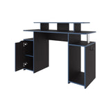 FM FURNITURE Lol Minimalist Gaming Desk with Elevated Monitor Shelf. Blue Accents B128P283295