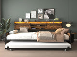 Twin Daybed with Trundle, Farmhouse Daybed Frame with Sliding Barn Door Headboard and Charging 09515371