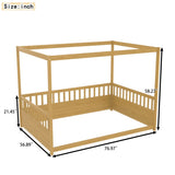 Full Size Canopy Bed Frame with Guardrails for Kids,Floor Bed Full with Four Poster Design,Kids W1858P252841