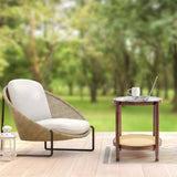 19.7in Rattan Coffee with Glass Top, Small Round End, Boho Style Side Sofa End 82239146
