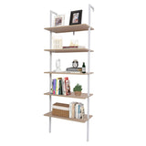 ZUN 5-Shelf Wood Ladder Bookcase with Metal Frame, Industrial 5-Tier Modern Ladder Shelf Wood 89161253