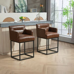 ZUN House Hold Counter Height Bar Stools Set of 2, Modern Square Bar Stool with Back, Black Metal W1588P191204