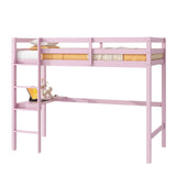 ZUN Twin High Loft Bed, Rubber Wood Loft Bed with Safety Guardrail, built-in desk, ladder,Pink 87235573