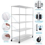 5 Tier 7500lbs Heavy Duty Adjustable Storage Rack Metal Shelf Wire Shelving Unit with Wheels & Shelf W155083060