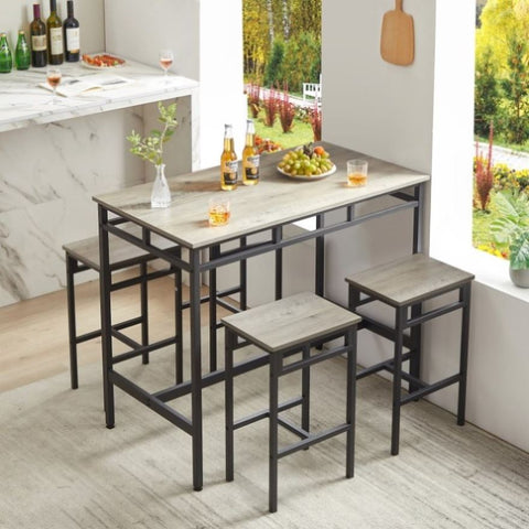 ZUN Bar table set 5PC Dinging table set with high stools, structural strengthening, industrial style. W1162126318