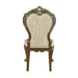 Beige and Antique Oak Side Chair with Nailhead Trim B062P215501