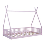 Twin Size Wood House Bed with Fence, Pink N709P183348H