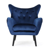 Seigfried Mid-Century Velvet Arm Chair, Navy Blue / Black, 28.5D x 34.25W x 39.75H in 56589.00NVLTNBLU