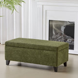 Storage Ottoman with Flip-Top Lid, Easy Assembly, Boucle Fabric & Birch Wood Legs, Green N779P291641G
