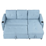 ZUN 80.3". Pull Out Sofa Bed Modern Padded Upholstered Sofa Bed , Linen Fabric 3 Seater Couch with 69621419