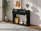 TREXM Oval Fluted Console Table with 2 Drawers and Bottom Shelf, Wood Entryway Table with Smooth N715P458125B