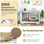 ZUN White Wooden Cat House with Scratching Pad and Adjustable Divider, Nightstand, Coffee, or Side 51455269