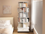 6 Tier Rotating Bookshelf, 360&deg Display Round Spinning Bookshelf with Wheels and Drawer, 85969050