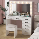 Vanity Desk Set with Large Lighted Mirror and Powre Outlet, Glass Top Makeup with 7 Drawers, 12265126