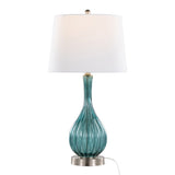 Jenny 27" Contemporary Glass Table Lamp in Clear Sapphire Blue Crackle Glass, Brushed Nickel and B202P224036