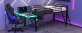Gaming mid loft bed with desk, LED, Twin, Black MF313231AAB