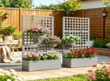 Gray 35"x16"x70" Galvanized Raised Garden Bed Planter Box with Trellis for Climbing Vegetables & 27669383