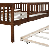 Full Size Wood Daybed with Trundle and Fence Guardrails, Walnut WF301863AAL