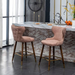 ZUN Nevis Mid-century Modern Faux Leather Tufted Nailhead Trim Counter Stool Set of 2, Pink T2574P165098