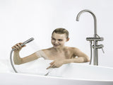 TrustMade Double Handle Freestanding Tub Filler with Handshower, Brushed Nickel - R01 TMFTFLYJ-R01BN