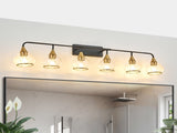 48" Modern 6-Light Vanity Wall Sconce - Black and Gold Bathroom Light Fixture with Clear Glass W1340P266140