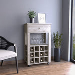 ZUN Memphis Bar Cart, Twelve Built-in Wine Rack, Four Legs, One Open Shelf -Light Gray B20092097