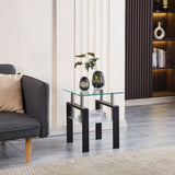 Tempered Transparent Glass End Table, 2-Layers Small Table with Storage, Living Room Side Table W1718128632