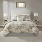 7 Piece Textured Cotton Blend Comforter Set Gray King B035128833