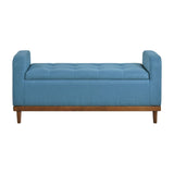 Mid-Century Modern Lift Top Storage Bench 1pc Tufted Blue Upholstered Solid Wood Walnut Finish B011P169817