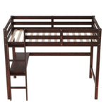 ZUN Twin Loft Pine Wood Bed with built-in desk, Safety Guardrails, Ladder,Espresso W504P148552