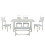 ZUN Farmhouse 6-Piece Wood Dining Table Set with 4 Upholstered Chairs and Bench, Gray 64284000