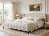 King Size Upholstered Platform Bed Frame with Velvet Tufted Headboard, Heavy Duty Metal Slats W636P557212