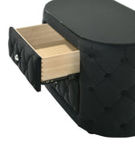 Luxurious 1pc Oval Nightstand Plush Tufted Upholstery 8mm Tempered Glass Top Rounded Sides Two B2741P321022