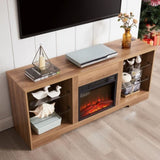 ZUN TV Stand Electric Fireplace TV Stand Glass Shelves, 3D Fireplace TV Stand LED Lights Wood W2275P257558