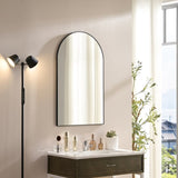 Wall Mirror 36*22 Inch Black Metal Framed Arched Mirror Metal Framed Mirror Round Vanity Mirror W2091P345022