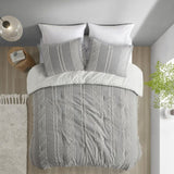 3 Piece Cotton Jacquard Comforter Set Gray Full/Queen B03596432