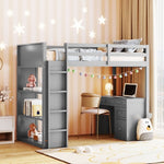 ZUN Twin Size Loft Bed with Ladder, Shelves, and Desk, Gray 83068138