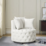 Velvet Upholstered Swivel Chair for Living Room, with Button Tufted Design and Movable Wheels, W48790918