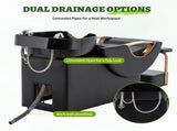 Large Shampoo Bowl & Chair Set with Footstool Black & Gold Barber Backwash Chair, Heavy Duty W1422P453659