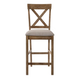 Tan and Weathered Oak Counter Height Stools with Cross Back B062P181292
