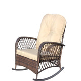 Outdoor Wicker Rocking Chair with Wide Seat, Thick, Soft Cushion, Rattan Rocker w/Steel Frame, High W209P265093