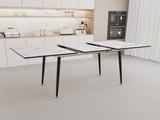 47" expandable to 63" inch MDF square white marble patterned dining table, modern industrial kitchen W2189P174790