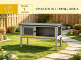 Gray Indoor/Outdoor Elevated Rabbit Hutch Wooden Bunny Cage with Hinged Asphalt Roof & Removable 19785345
