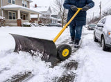 24" x 18" Manual Snow Pusher with T-Handle, Black Blade, Yellow Shaft & Yellow Wheel Hub, Iron 70501121