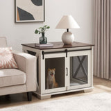 Farmhouse Dog Cage Crate Furniture Sliding Barn Door, Farmhouse Wooden Dog Kennel End Table W2275P164726