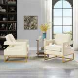 Modern Style Accent Chair with Gold Metal Base , Velvet Upholstered Leisure Chair with Open Armrest, W2186P148523